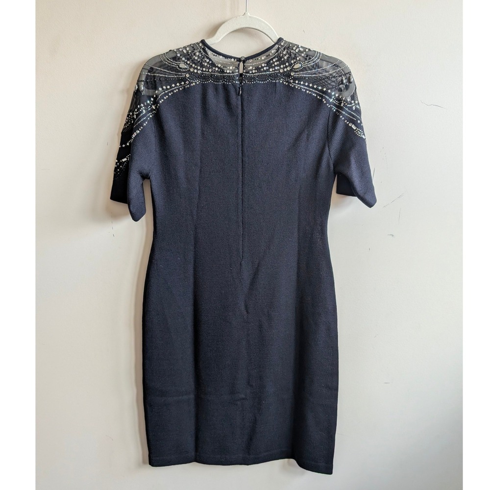 St. John Evening Black Santana Knit Embellished Mesh Sheath Dress Size 6 - Picture 6 of 9